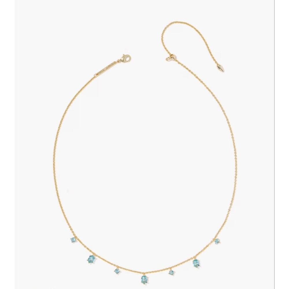The Kendra Scott Cailin Delicate Strand Necklace NWT Gold Aqua Crystal Jewelry - Picture 2 of 13